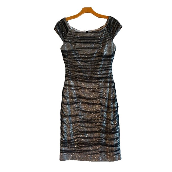 Ralph Lauren‎ Black Gray Sequined Mesh Ruched Sheath Cocktail Party Dress Size 8 - Picture 2 of 13